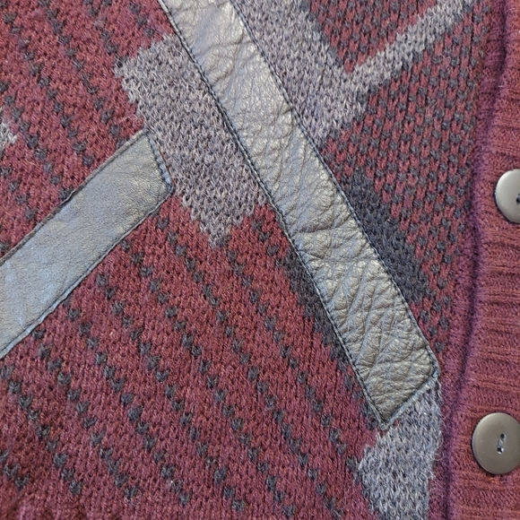 City Streets Mens Cardigan  Sweater Sz L Boxy Leather Knit Grunge 80's Vintage - Picture 8 of 10